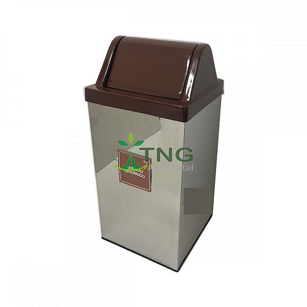 Lixeira 50 litros quadrada em aço inox com tampa vai-vem em fiberglass