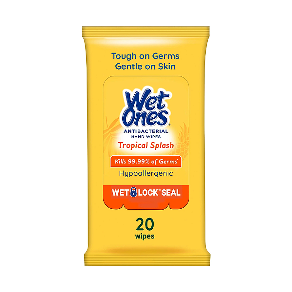 Lenços para Limpeza Wet Ones Antibacterial Hand Wipes Tropical Splash Citrus Scent Travel Pack Hypoallergenic