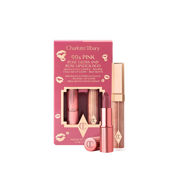 Kit Labial Charlotte Tilbury K.I.S.S.I.N.G Lipstick and Lip Gloss Duos | Cor: 90's Pink | EDIÇÃO LIMITADA