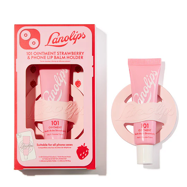 Lip Balm com Suporte para Celular Lanolips 101 Ointment Strawberry & Phone Lip Balm Holder