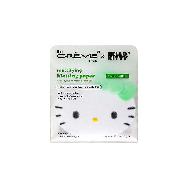 Espelho Compacto + Papéis Matificadores The Crème Shop Hello Kitty Matcha Blotting Papers + Reusable Compact Mirror