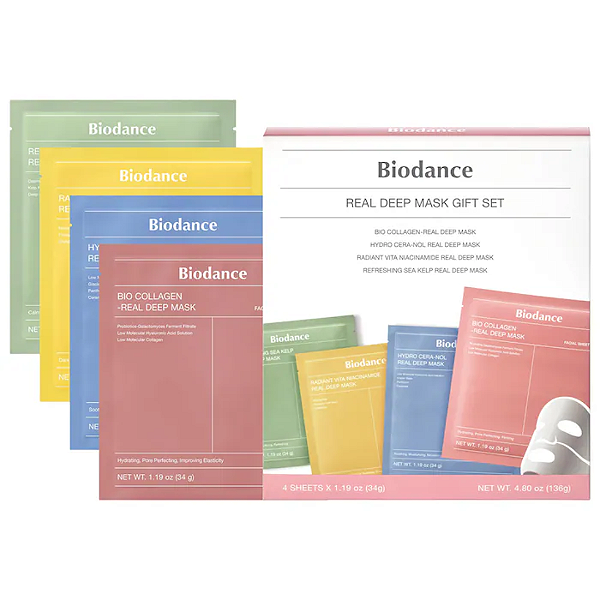 Kit de Máscaras Faciais Biodance Real Deep Mask Gift Set - 4 Masks for Pore Care, Hydration, Calming and Dark Spot Treatment