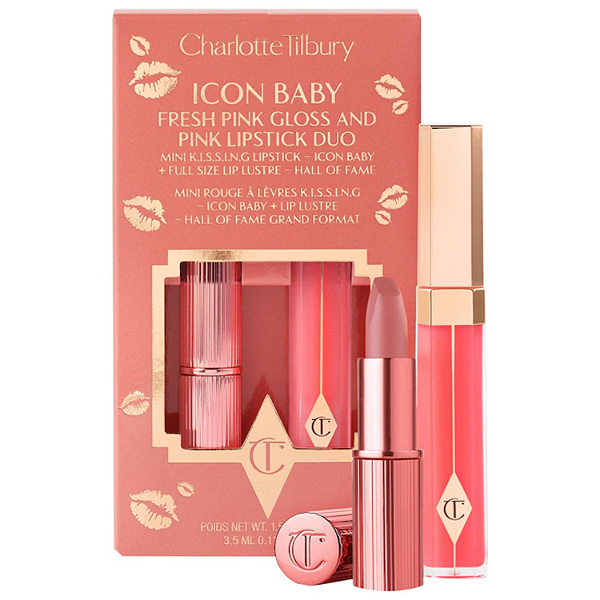 Kit Labial Charlotte Tilbury K.I.S.S.I.N.G Lipstick and Lip Gloss Duos | Cor: Icon Baby | EDIÇÃO LIMITADA