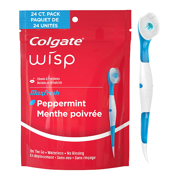 Escovas de Dentes Descartáveis Colgate Max Fresh Wisp Disposable Mini Adult Manual Travel Toothbrushes | Sabor: Menta | 24 Unidades