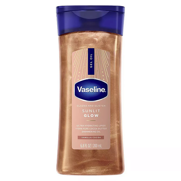 Óleo Corporal Hidratante Vaseline Glazed & Glisten Vanilla Cocoa Shimmering Gel Body Oil 200ml | Sunlit Glow