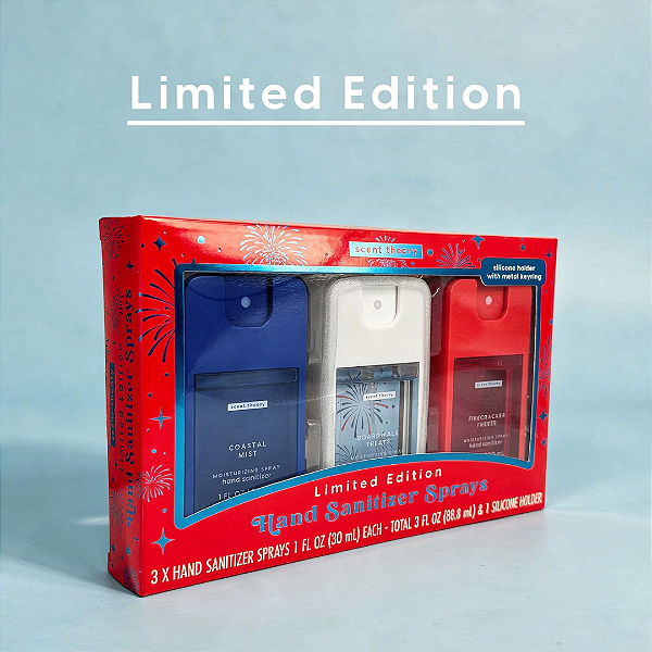 Trio Higienizador de Mãos Scent Theory Limited Edition Americana Hand Sanitizer Spray Gift Set