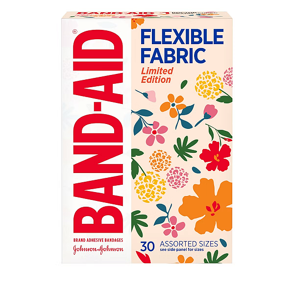 Curativos Band-Aid Brand Flexible Fabric Bandages Wildflower Assorted Sizes 30 unidades