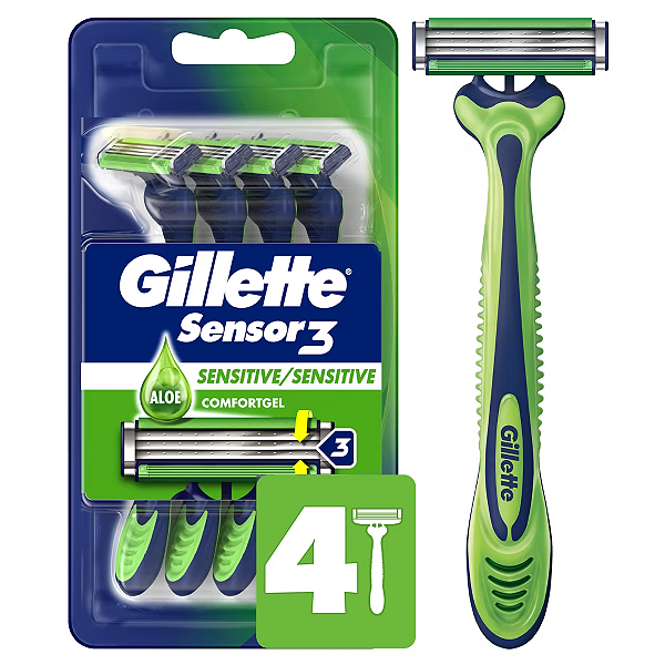 Gillette Sensor3 Sensitive Men's Disposable Razors | 4 Unidades
