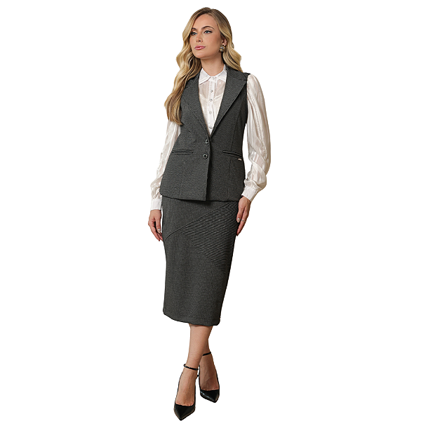 Saia lápis com jogo de listras D'azul