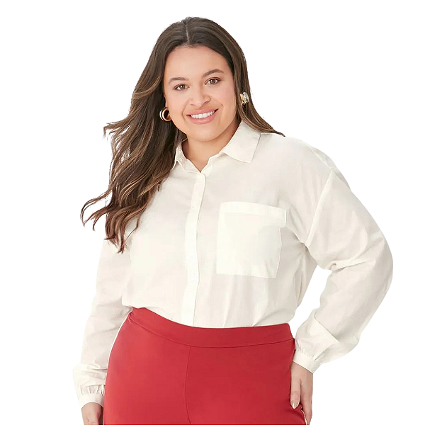 Camisa feminina ampla tricoline plus size Malwee