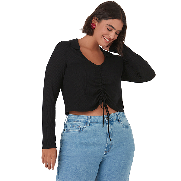 Blusa feminina cropped com amarração plus size Malwee