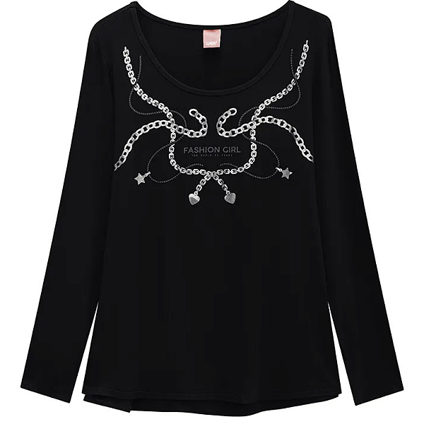 Blusa feminina manga longa estampa frontal plus size Malwee