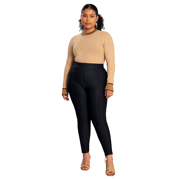 Calça feminina legging nervuras bolsos plus size Lunender