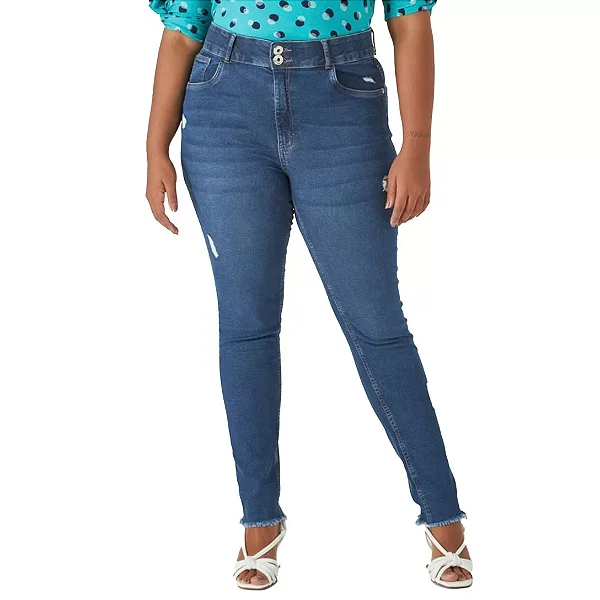 Calça feminina plus size jeans skinny Malwee