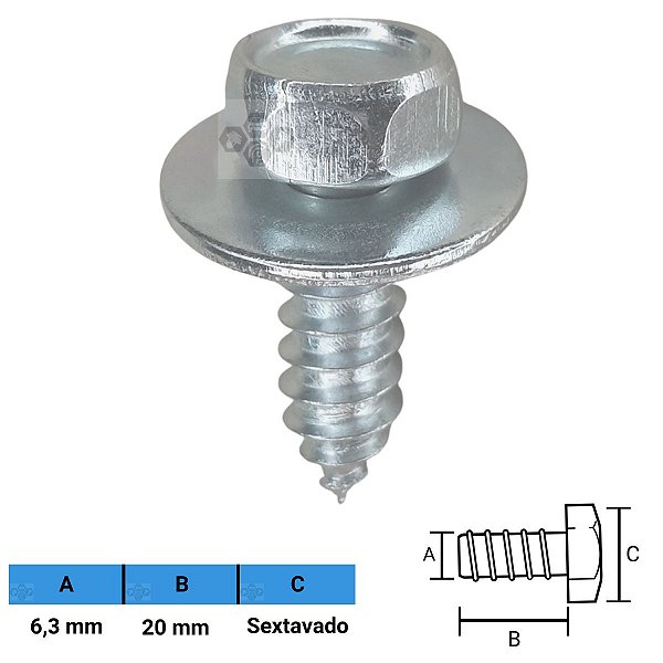 Parafuso Automotivo Sextavado 6,3 x 20mm