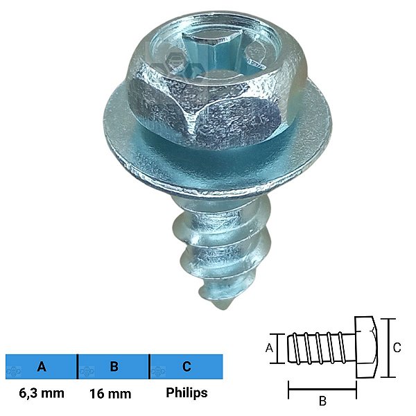 Parafuso Automotivo Philips 6,3 X 16mm