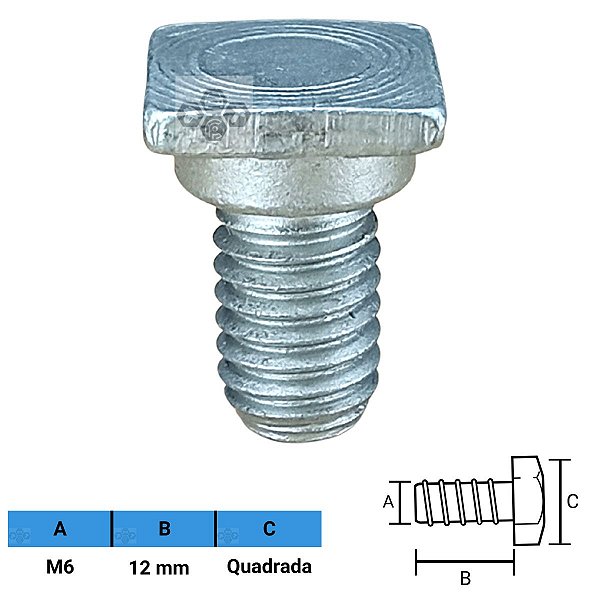 Parafuso Automotivo Quadrado M6 X 12mm