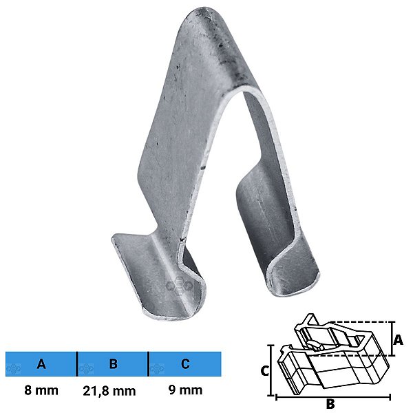 Grampo Metálico Automotivo 8X21,8X9mm