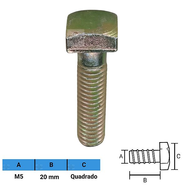 Parafuso Automotivo Quadrado M5 X 20mm