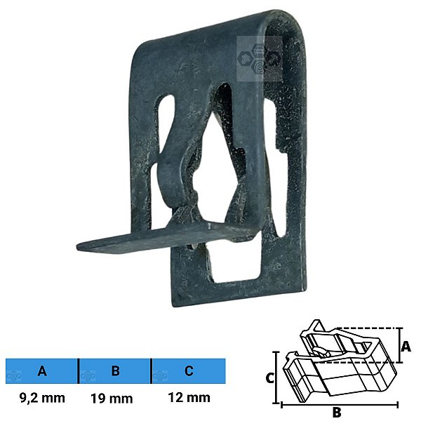 Grampo Metálico Automotivo 9,2 X 19 X 12mm