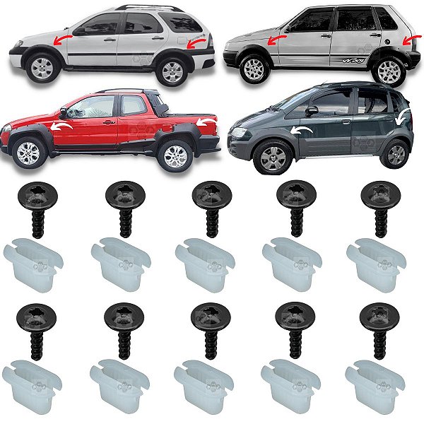 10 Parafuso + 10 Bucha da Moldura Paralama Fiat Idea 2006/2011