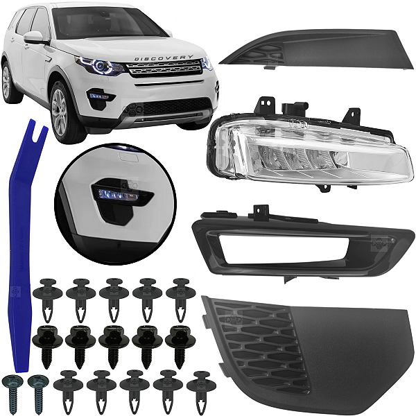 Kit Completo Farol Milha Com Grade e Moldura Discovery Sport 2014/2019 Cor Preta Lado Motorista