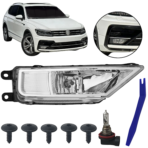 Kit Farol Milha Auxiliar Neblina Nevoeiro Para Volkswagen Tiguan Cromado 2017/2024