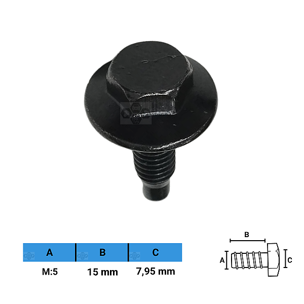 Parafuso Automotivo Sextavado 15 x 7,95mm