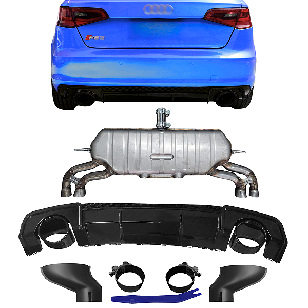 Spoiler Difusor Traseiro Parachoque A3 RS3 Sportback Com Escapamento 4 Bicos 2013/2016