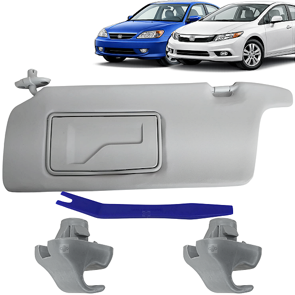 Kit Suporte Quebra Sol Com Espelho + Grampo Civic 2001/2007