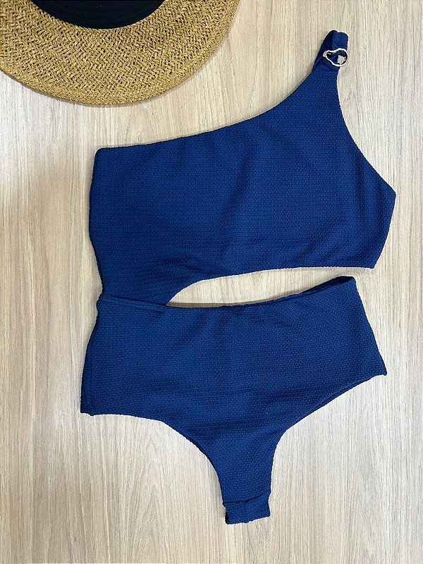 MAIÔ UM OMBRO SÓ NA COR AZUL MARINHO FIO DUPLO COM RECORTE - 626