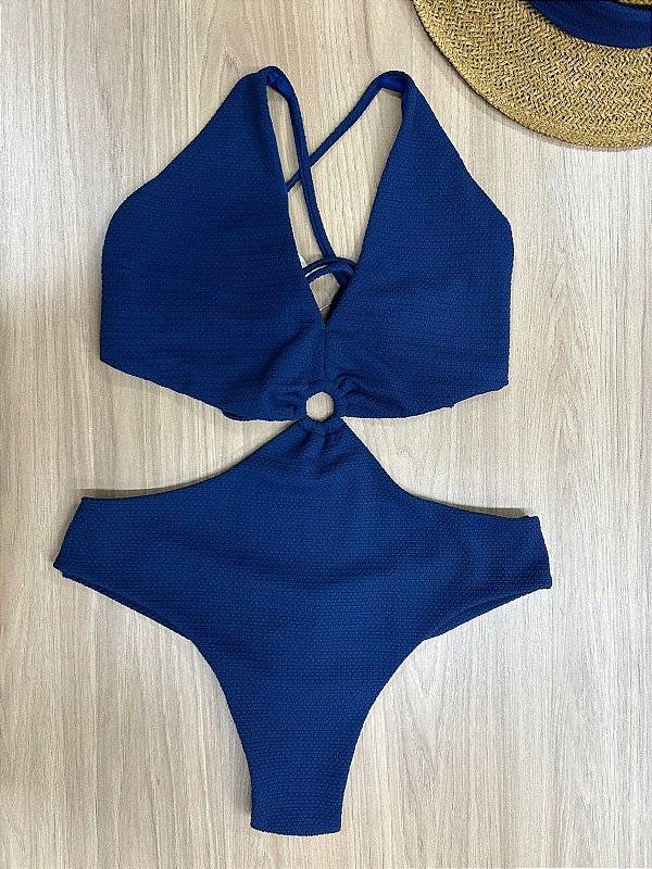 MAIÔ ARGOLA FRENTE ÚNICA NA COR AZUL MARINHO FIO DUPLO COM AMARRAÇÃO | REF 618