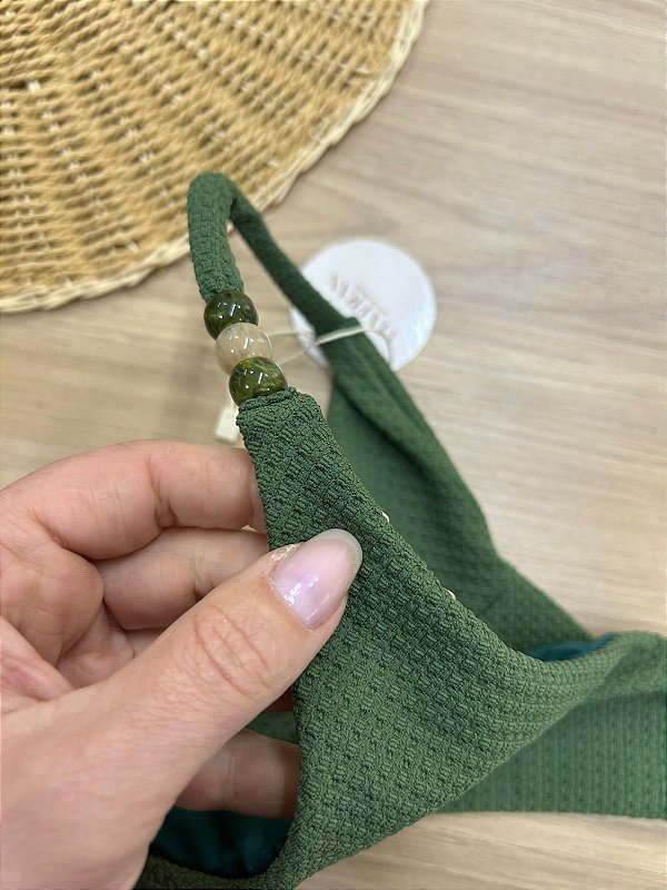 CALCINHA BIQUINI FITA FIO DUPLO NA COR VERDE COM ACESSÓRIO NA FITA | Ref 5091E