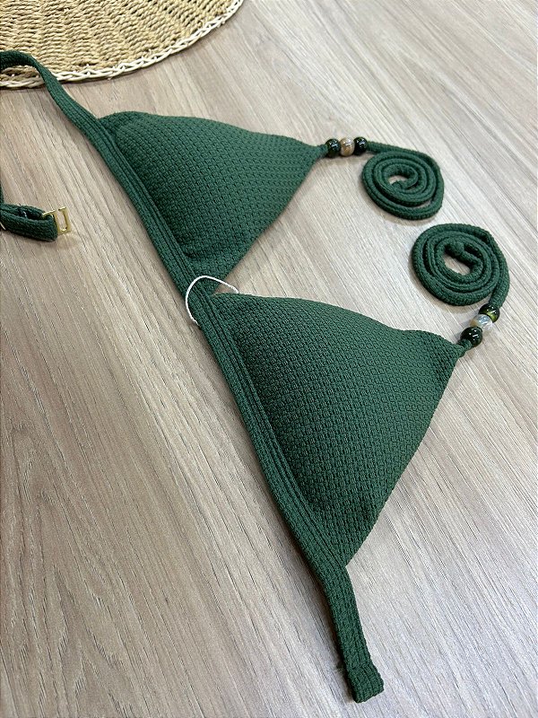 TOP BIQUINI CORTININHA COM ACESSÓRIO NA COR VERDE | REF 4011E