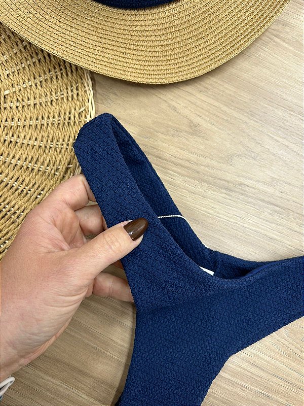 CALCINHA BIQUINI ASA DELTA FIO DUPLO AZUL TEXTURADA | REF. 307E