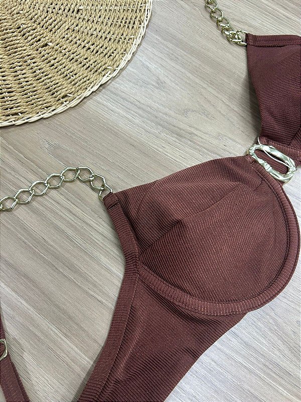 TOP BIQUINI RETRO COM ACESSÓRIO NA COR MARROM | REF4154A
