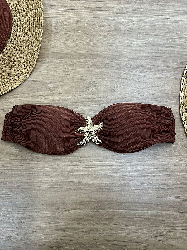 TOP BIQUINI TOMARA QUE CAIA NA COR MARROM COM ACESSÓRIO | REF 4153M