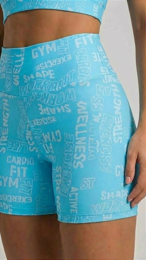 SHORTS FITNES NA COR AZUL LETRAS | REF 50012A