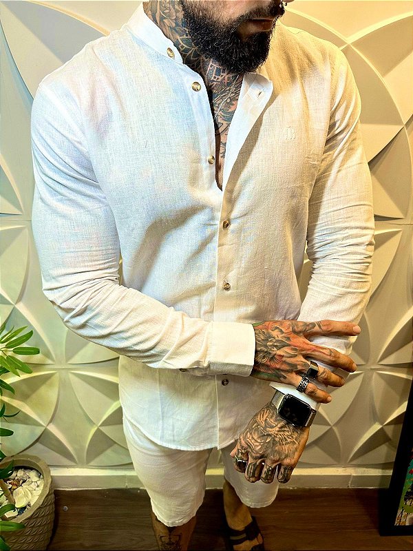 CAMISA BRANCA LINHO MANGA LONGA