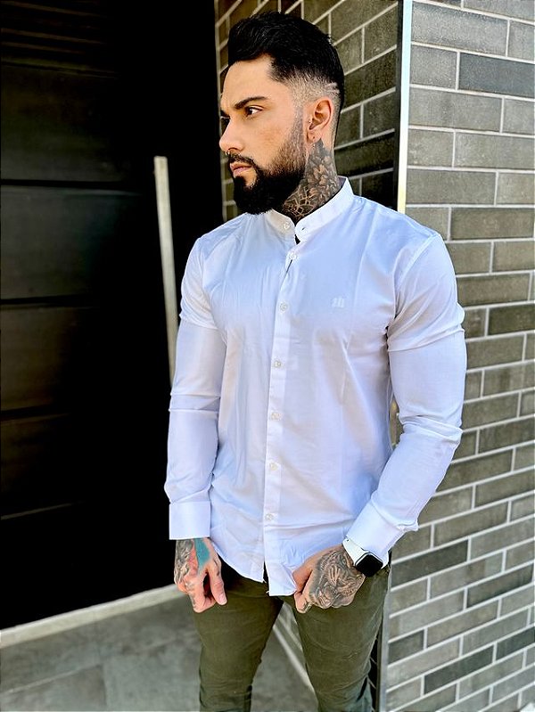 CAMISA BRANCA MANGA LONGA-GOLA PADRE-FIBRA DE BAMBU