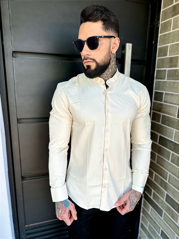 CAMISA CAQUI MANGA LONGA-GOLA PADRE-FIBRA DE BAMBU