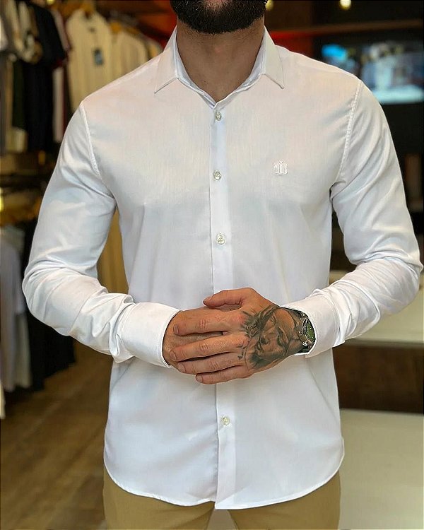 CAMISA BRANCA MANGA LONGA-FIBRA DE BAMBOO