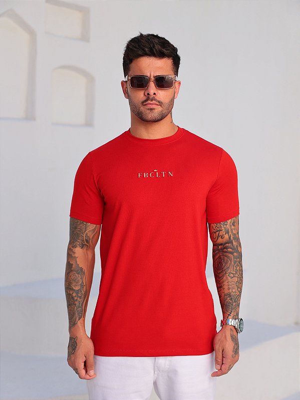 CAMISETA VERMELHA-EMBOSSING-SLIM-FB