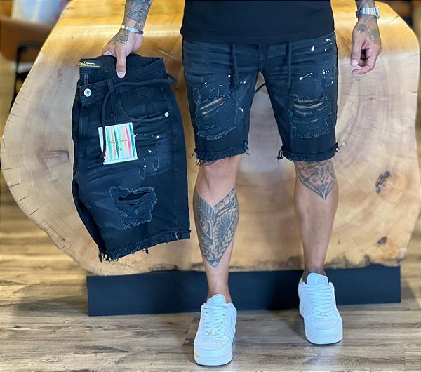 BERMUDA MASCULINA JOGADOR-SKINNY-CITY DENIM-DESTROYED