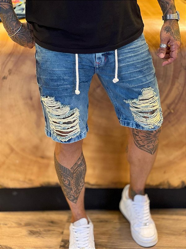 BERMUDA MASCULINA JOGADOR-CITY DENIM-DESTROYED