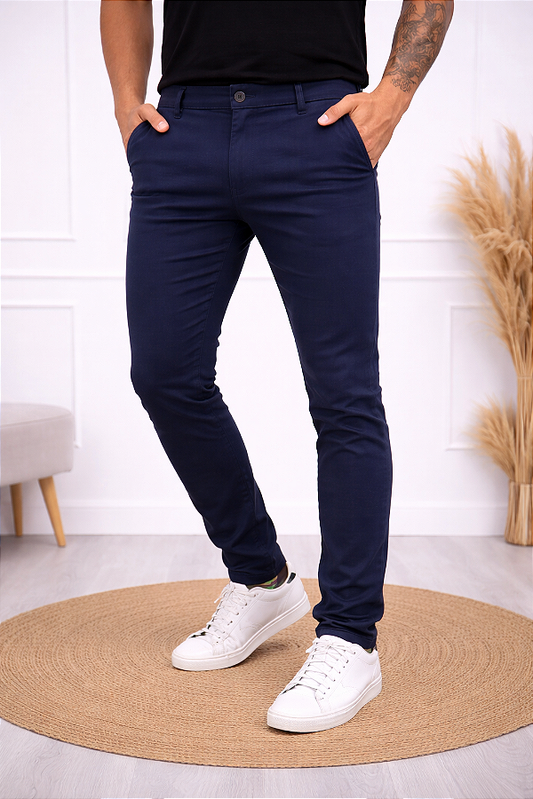 CALÇA ALFAIATARIA SARJA MARINHO MASCULINA SKINNY- PREMIUM DENIM