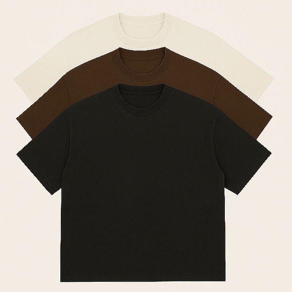Kit 3 Camisetas After Oversized Preta+Branca+Marrom (100%Algodão)
