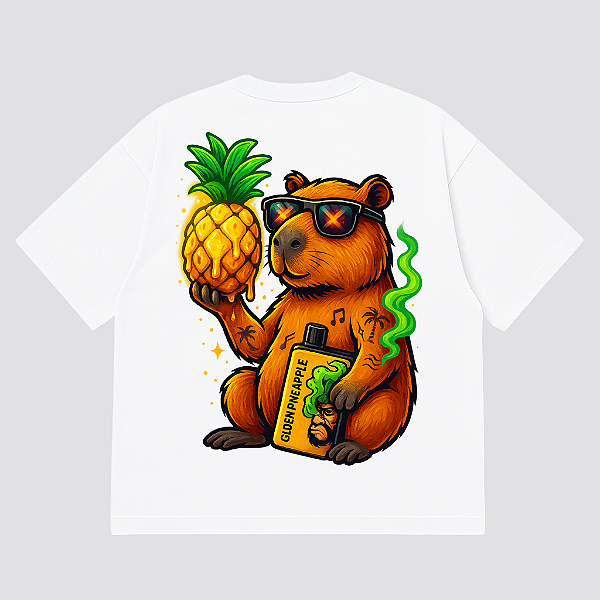 CAMISETA OVERSIZED ABACAXI CAPIVARA BRANCA