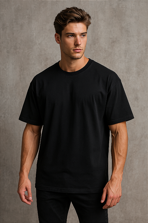 CAMISETA OVERSIZED LISA PRETA PREMIUM 230G-ALGODÃO BCI