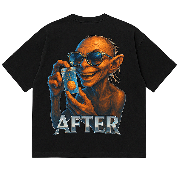 CAMISETA OVERSIZED MALHÃO-ABACAXI-PRETA PREMIUM 230G-ALGODÃO BCI